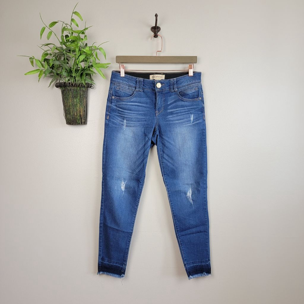 Democracy 6 Ab Technology Skinny Ankle Mid Rise Frayed Step Hem Distressed Jeans